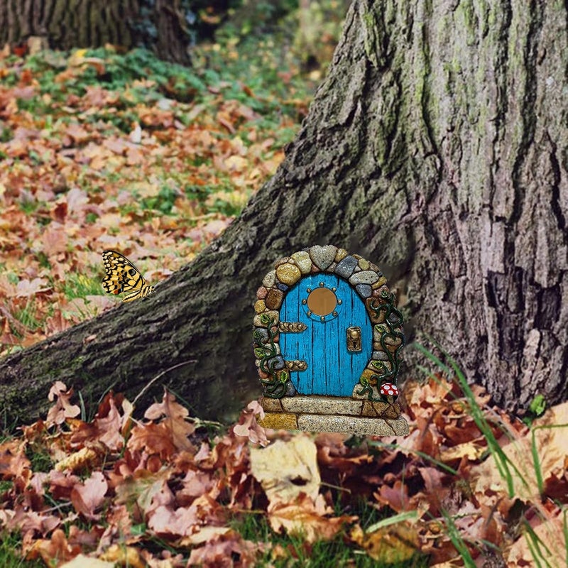 SETOFI Fairy Door for Tree, Wooden Fairy Doors Elf Door Miniature Wood Doors for Garden Yard Trees Ornaments (A) - Image 4